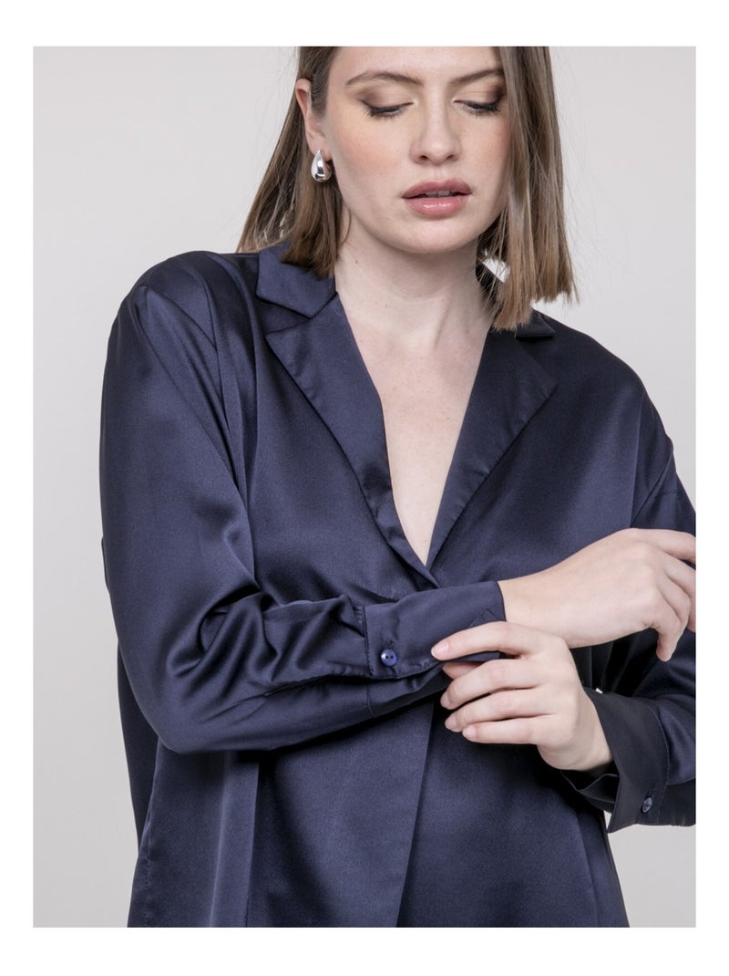 Blouse effet satin OMALIA Bleu marine - Kiabi