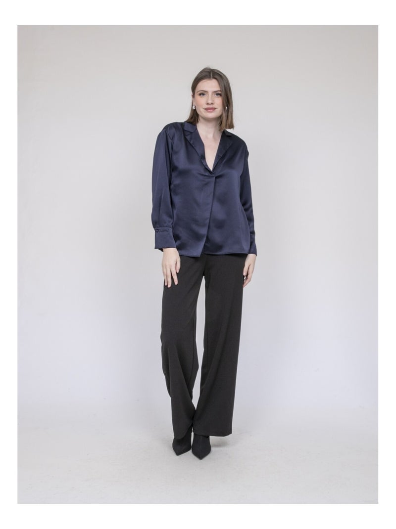 Blouse effet satin OMALIA Bleu marine - Kiabi