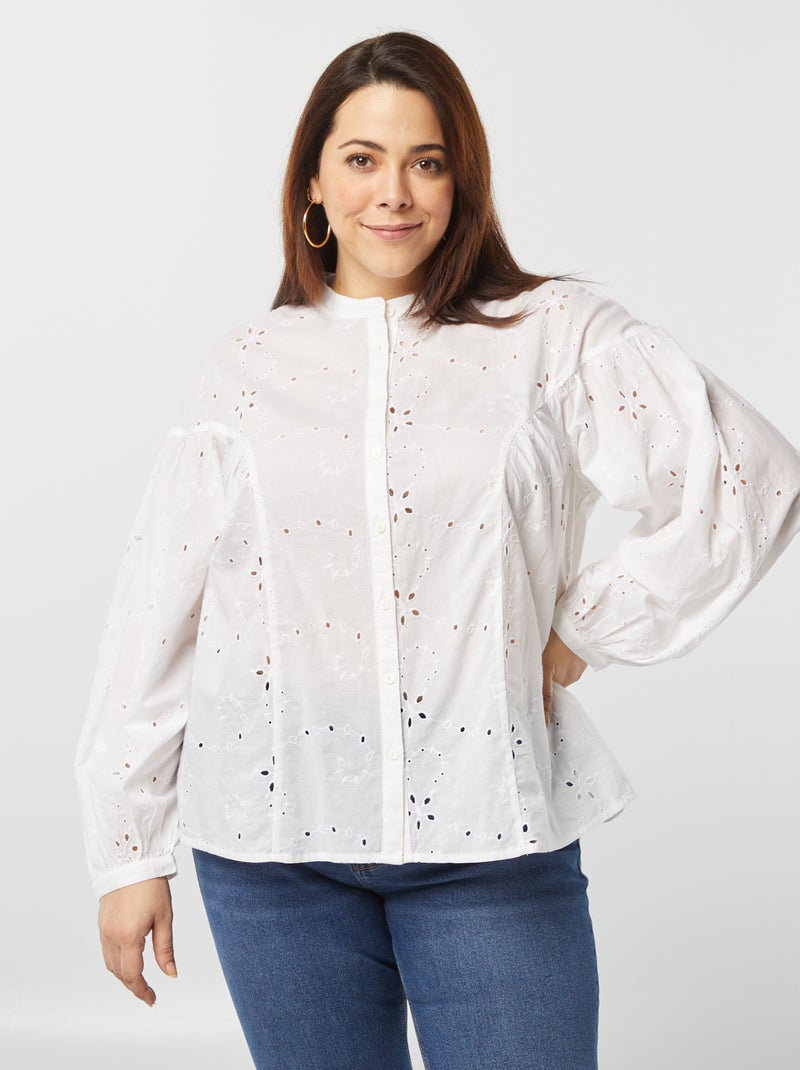 Blouse en broderie anglaise blanc - Kiabi