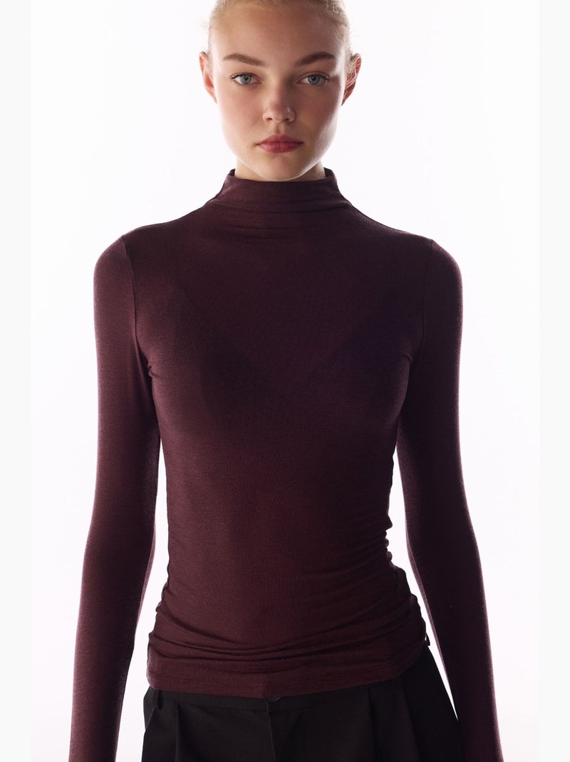 Blouse en cachemire à col montant et manches longues penti Rouge bordeaux - Kiabi