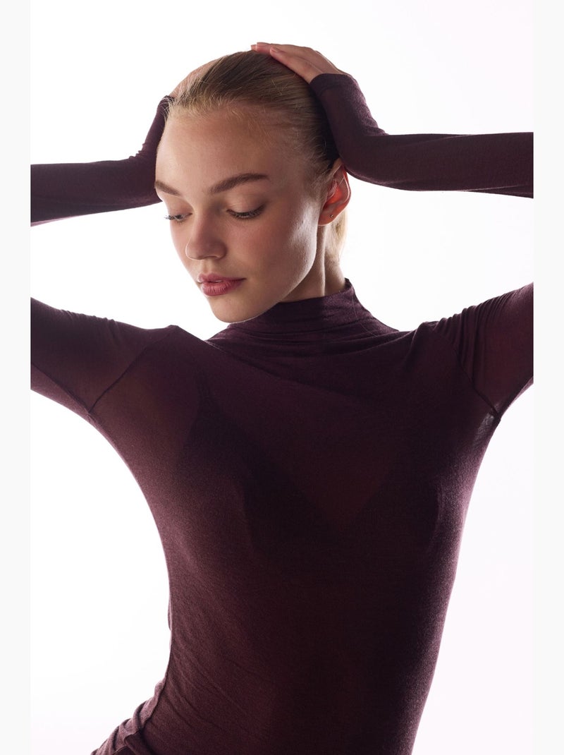 Blouse en cachemire à col montant et manches longues penti Rouge bordeaux - Kiabi