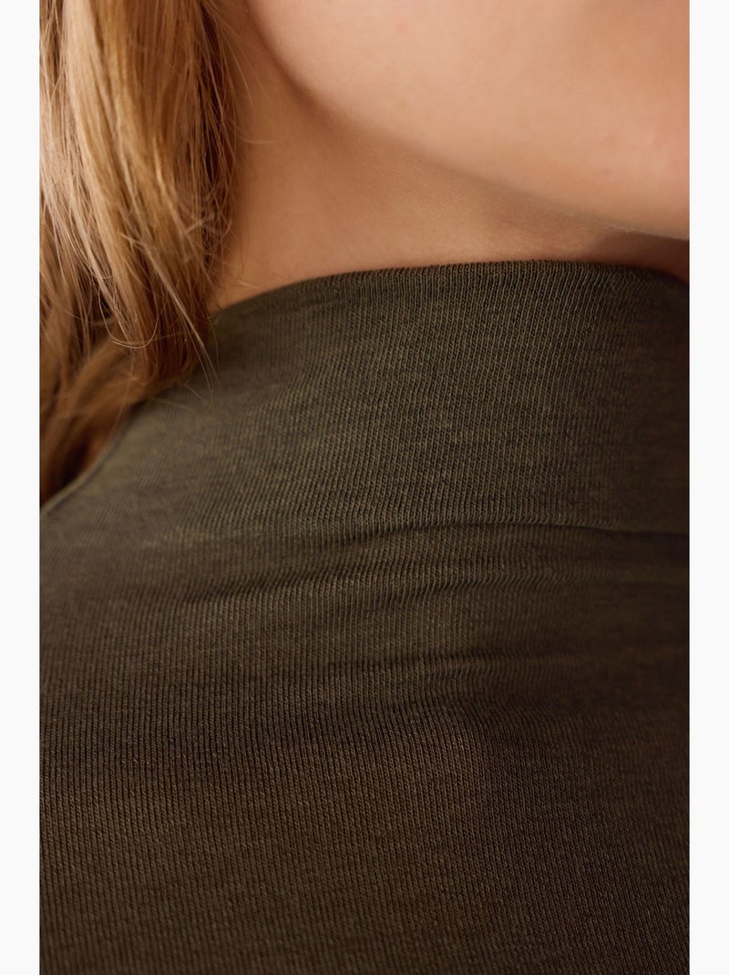 Blouse en cachemire à col montant et manches longues penti Vert kaki - Kiabi