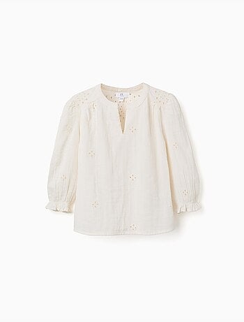 Blouse en coton à broderie anglaise et volants