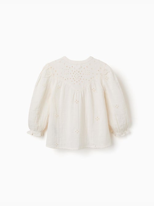 Blouse en coton à broderie anglaise et volants - Kiabi