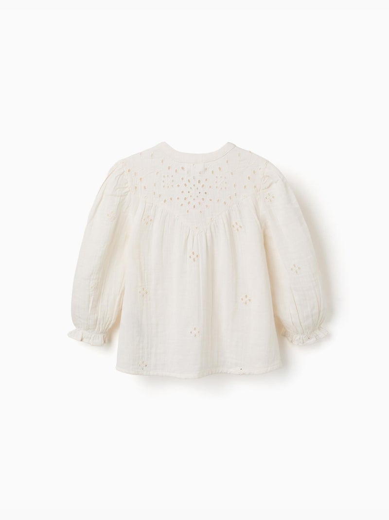 Blouse en coton à broderie anglaise et volants Blanc - Kiabi