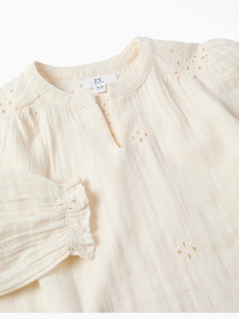 Blouse en coton à broderie anglaise et volants Blanc - Kiabi
