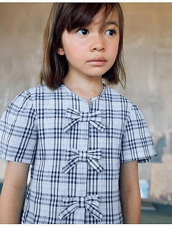 Blouse en coton à carreaux avec nœuds décoratifs B&S