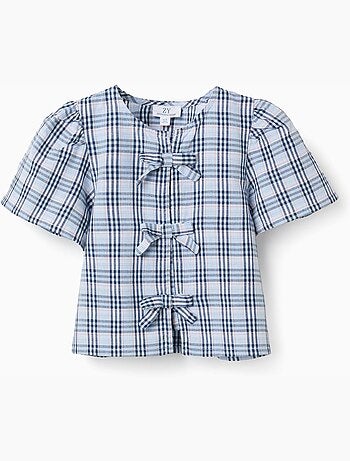 Blouse en coton à carreaux avec nœuds décoratifs B&S