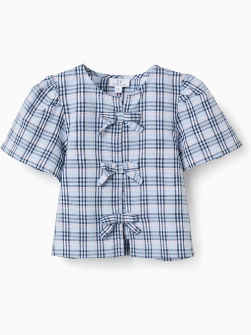 Blouse en coton à carreaux avec nœuds décoratifs B&S - Kiabi