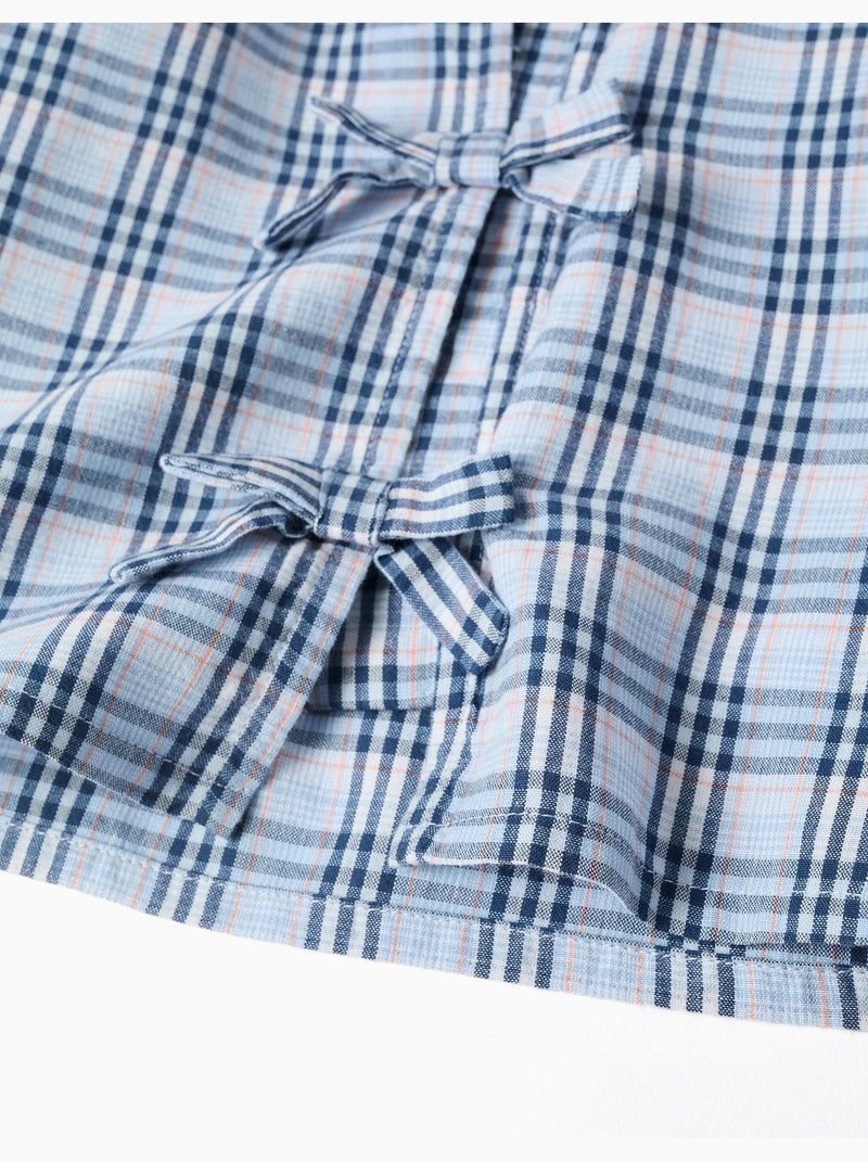 Blouse en coton à carreaux avec nœuds décoratifs B&S Bleu foncé - Kiabi