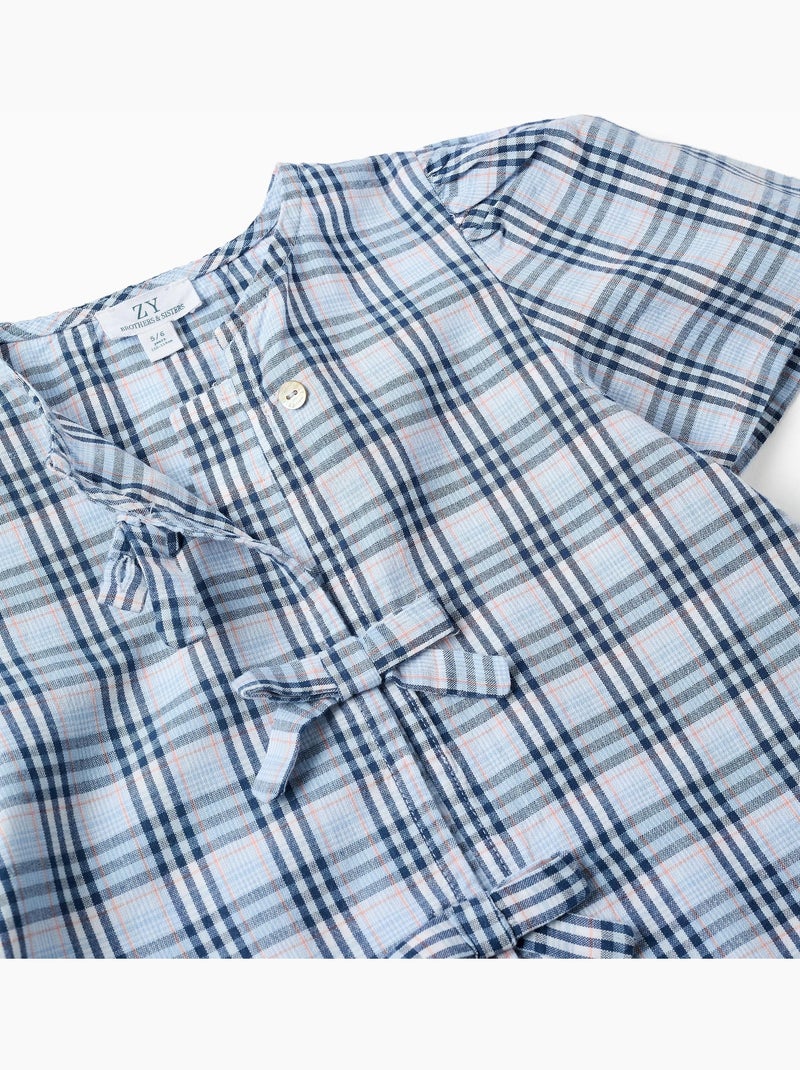 Blouse en coton à carreaux avec nœuds décoratifs B&S Bleu foncé - Kiabi
