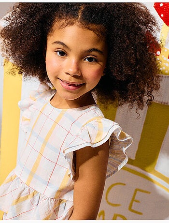 Blouse en coton à carreaux avec volants B&S