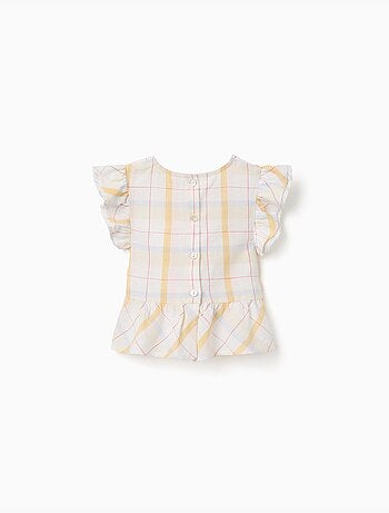 Blouse en coton à carreaux avec volants B&S