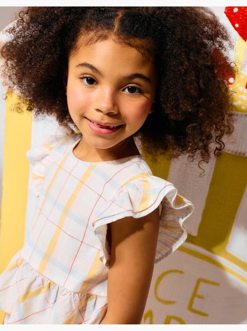 Blouse en coton à carreaux avec volants B&S - Kiabi