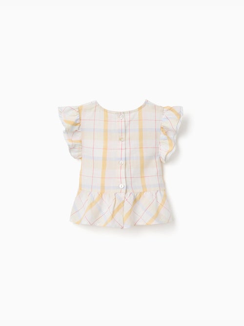 Blouse en coton à carreaux avec volants B&S - Kiabi