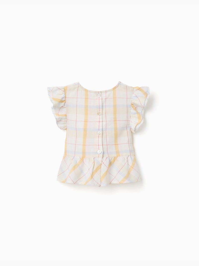 Blouse en coton à carreaux avec volants B&S Blanc - Kiabi
