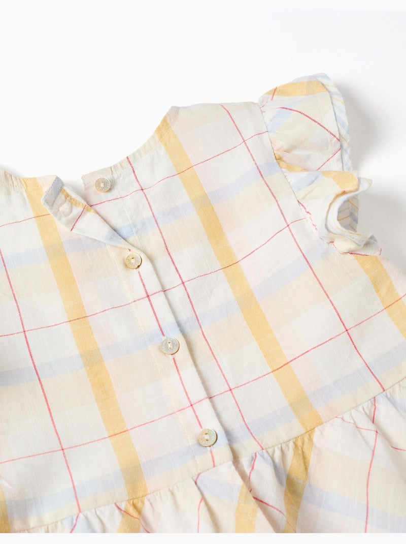 Blouse en coton à carreaux avec volants B&S Blanc - Kiabi