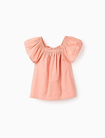 Blouse en coton à manches courtes et pois suisses