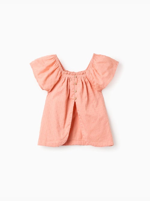 Blouse en coton à manches courtes et pois suisses - Kiabi