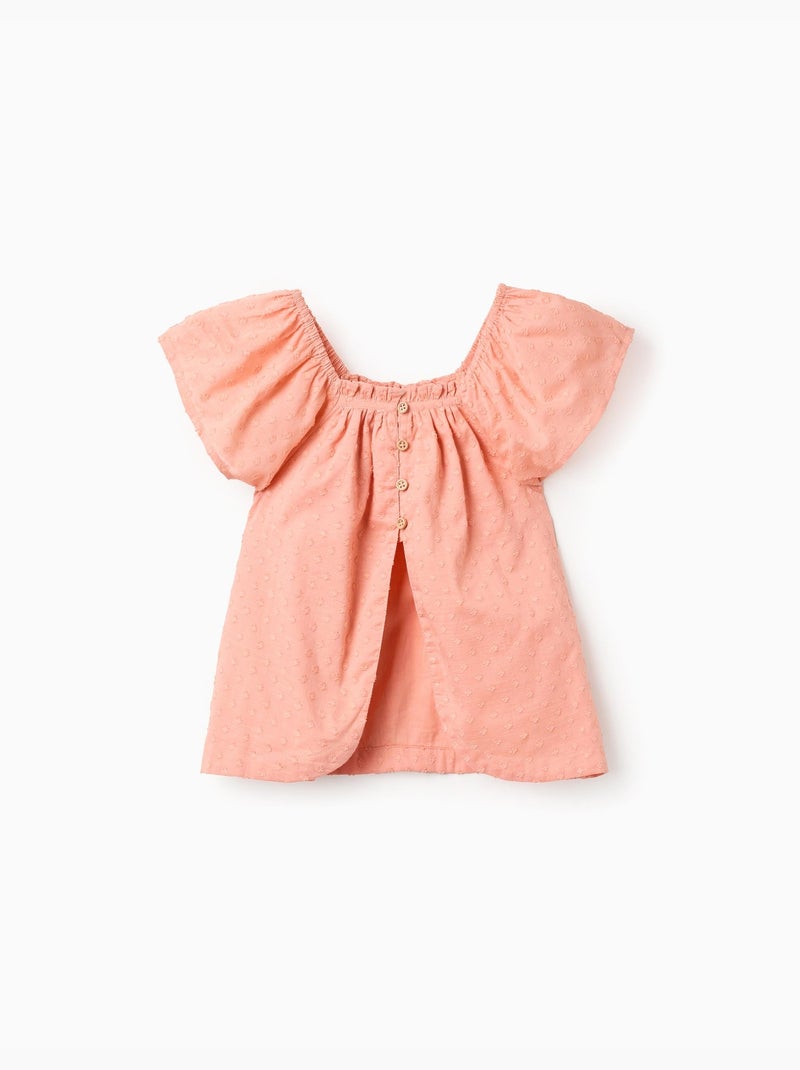 Blouse en coton à manches courtes et pois suisses Orange clair - Kiabi