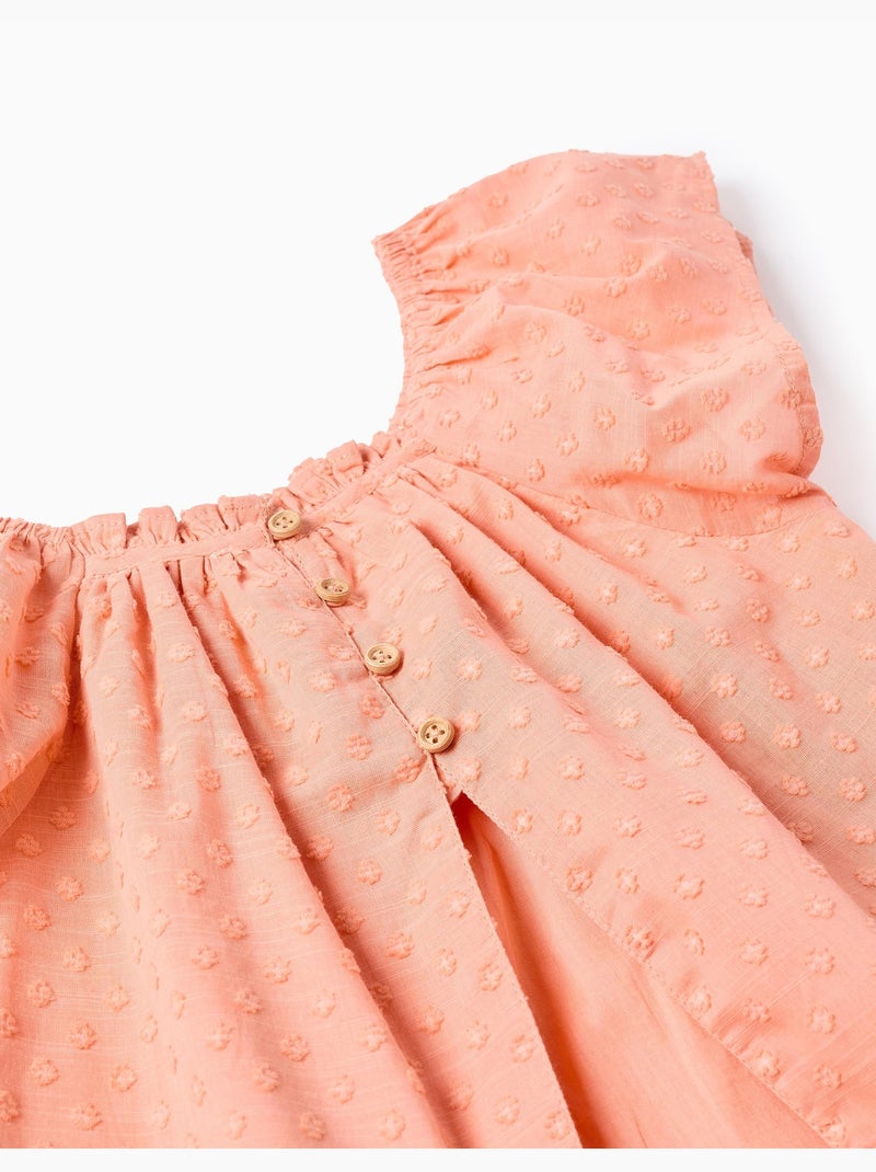 Blouse en coton à manches courtes et pois suisses Orange clair - Kiabi