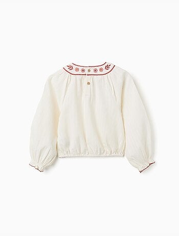 Blouse en coton à manches longues avec col brodé