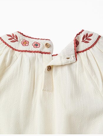 Blouse en coton à manches longues avec col brodé