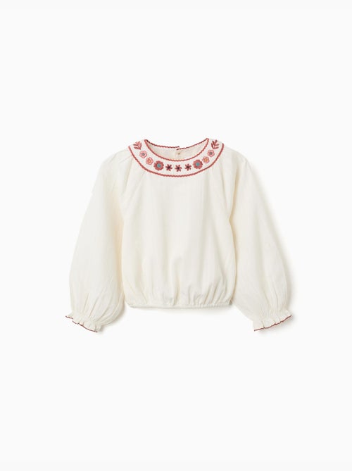 Blouse en coton à manches longues avec col brodé - Kiabi Blouse en coton à manches longues avec col brodé - Kiabi