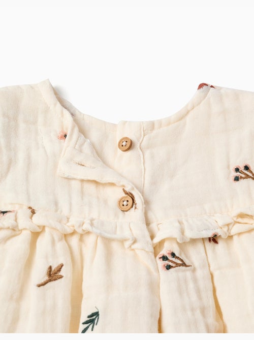 Blouse en coton à manches longues avec fleurs brodées - Kiabi Blouse en coton à manches longues avec fleurs brodées - Kiabi