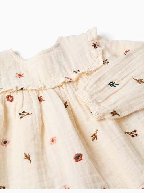 Blouse en coton à manches longues avec fleurs brodées - Kiabi Blouse en coton à manches longues avec fleurs brodées - Kiabi