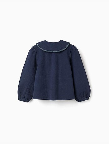 Blouse en coton à manches longues avec fleurs brodées