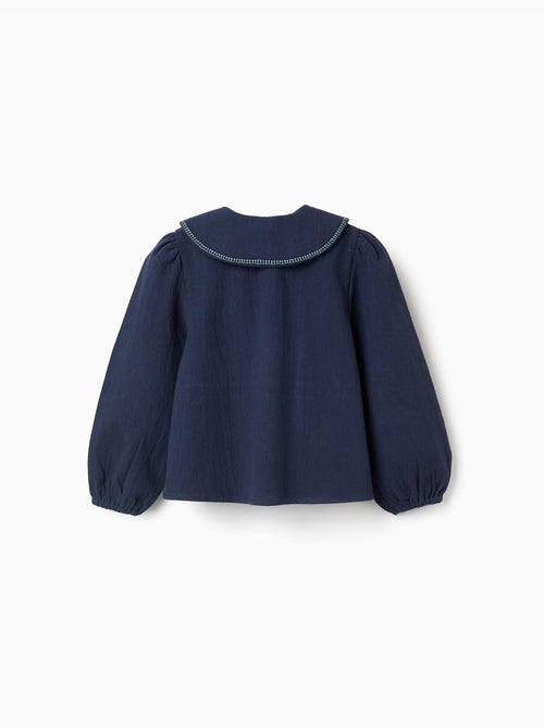 Blouse en coton à manches longues avec fleurs brodées - Kiabi Blouse en coton à manches longues avec fleurs brodées - Kiabi