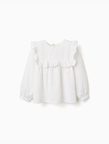 Blouse en coton à manches longues avec volants et broderie