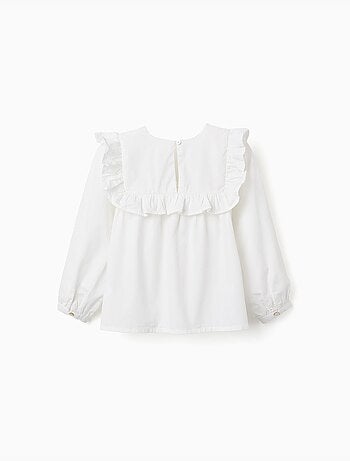 Blouse en coton à manches longues avec volants et broderie