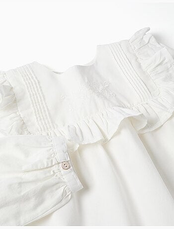 Blouse en coton à manches longues avec volants et broderie