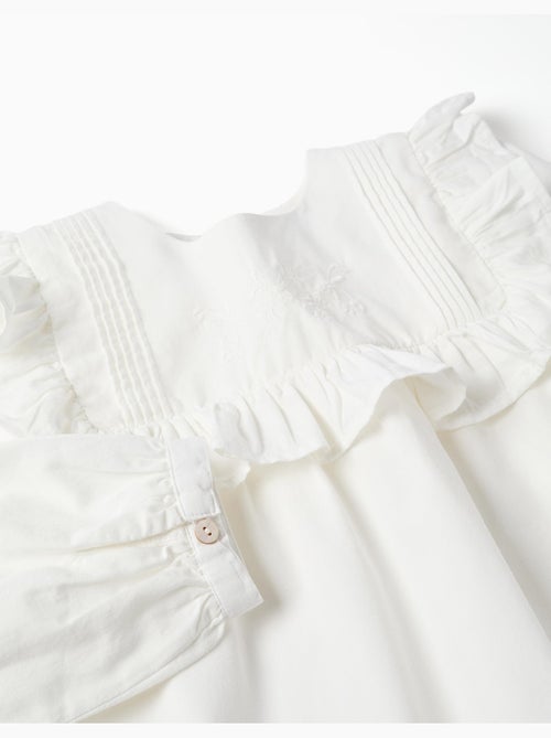Blouse en coton à manches longues avec volants et broderie - Kiabi Blouse en coton à manches longues avec volants et broderie - Kiabi