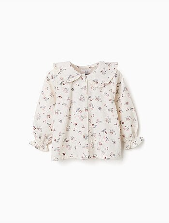 Blouse en coton à manches longues et motif fleuri