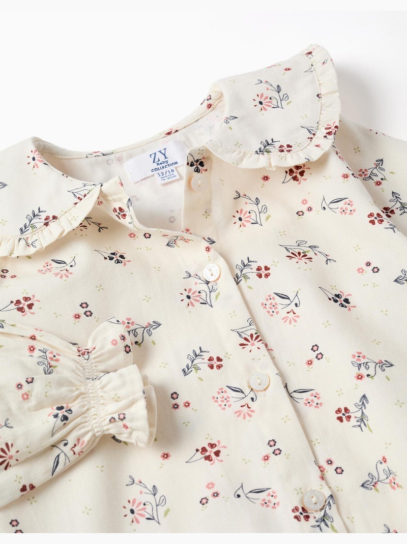 Blouse en coton à manches longues et motif fleuri Blanc - Kiabi