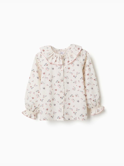 Blouse en coton à manches longues et motif fleuri - Kiabi