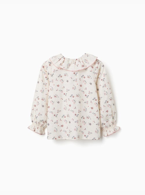 Blouse en coton à manches longues et motif fleuri - Kiabi
