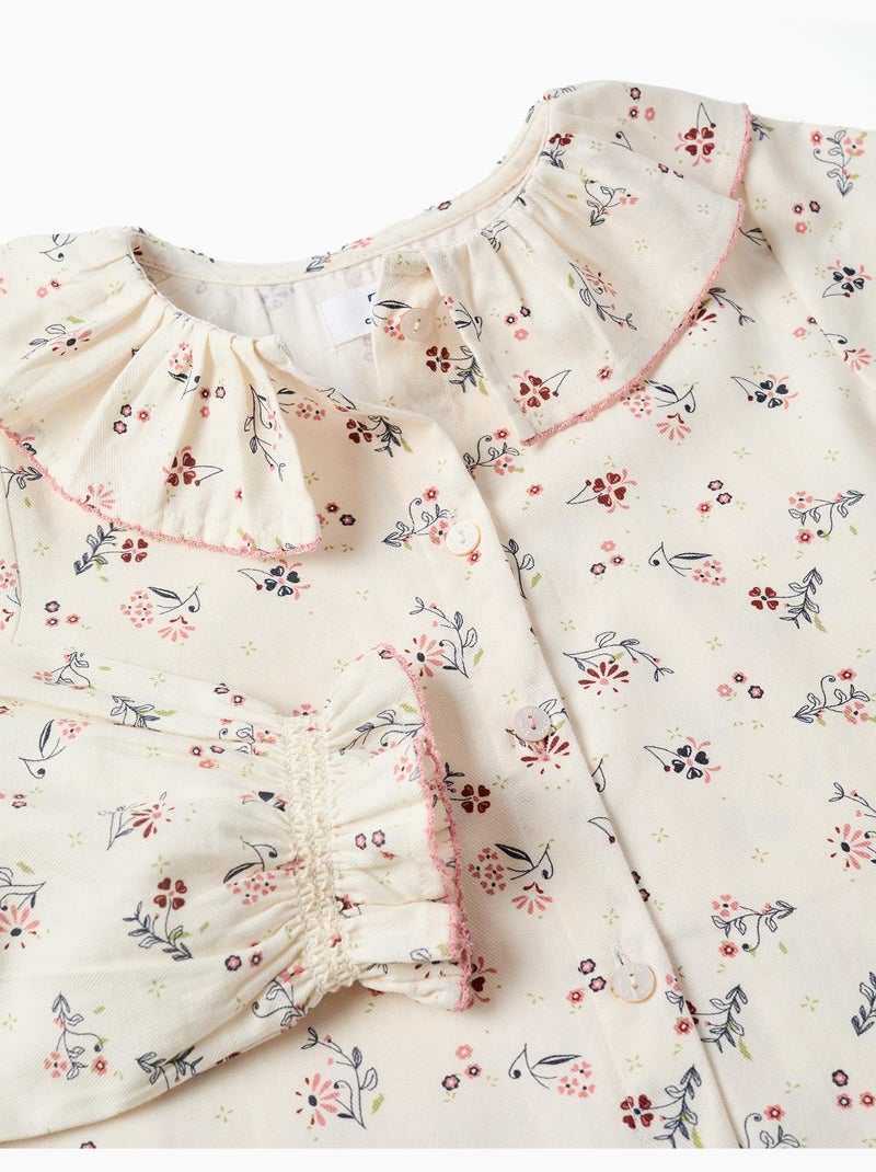 Blouse en coton à manches longues et motif fleuri Blanc - Kiabi