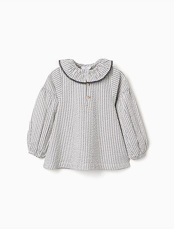 Blouse en coton à rayures et col volanté B&S