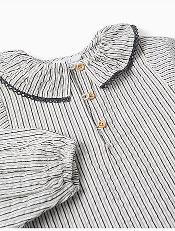 Blouse en coton à rayures et col volanté B&S