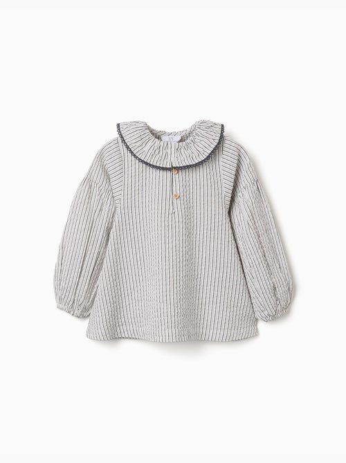 Blouse en coton à rayures et col volanté B&S - Kiabi