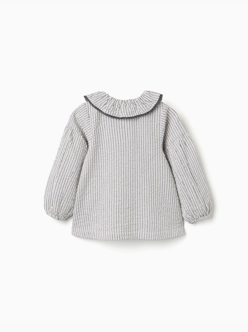 Blouse en coton à rayures et col volanté B&S - Kiabi
