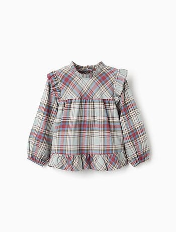 Blouse en coton à volants et carreaux B&S