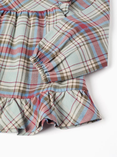 Blouse en coton à volants et carreaux B&S - Kiabi