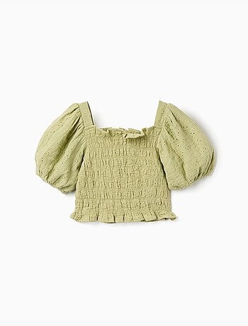 Blouse en coton avec broderie anglaise et manches ballon