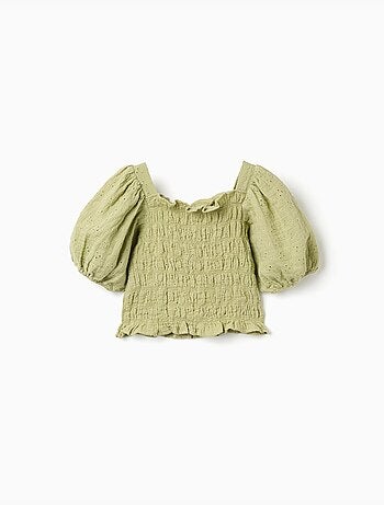 Blouse en coton avec broderie anglaise et manches ballon