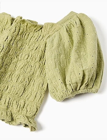 Blouse en coton avec broderie anglaise et manches ballon